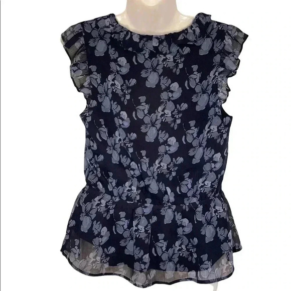 Banana Republic navy floral flutter peplum  top sz XS - Picture 2 of 5